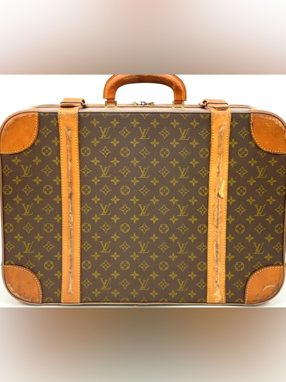 80s Louis Vuitton Monogram Canvas Vertical Carry Case Tan Trim